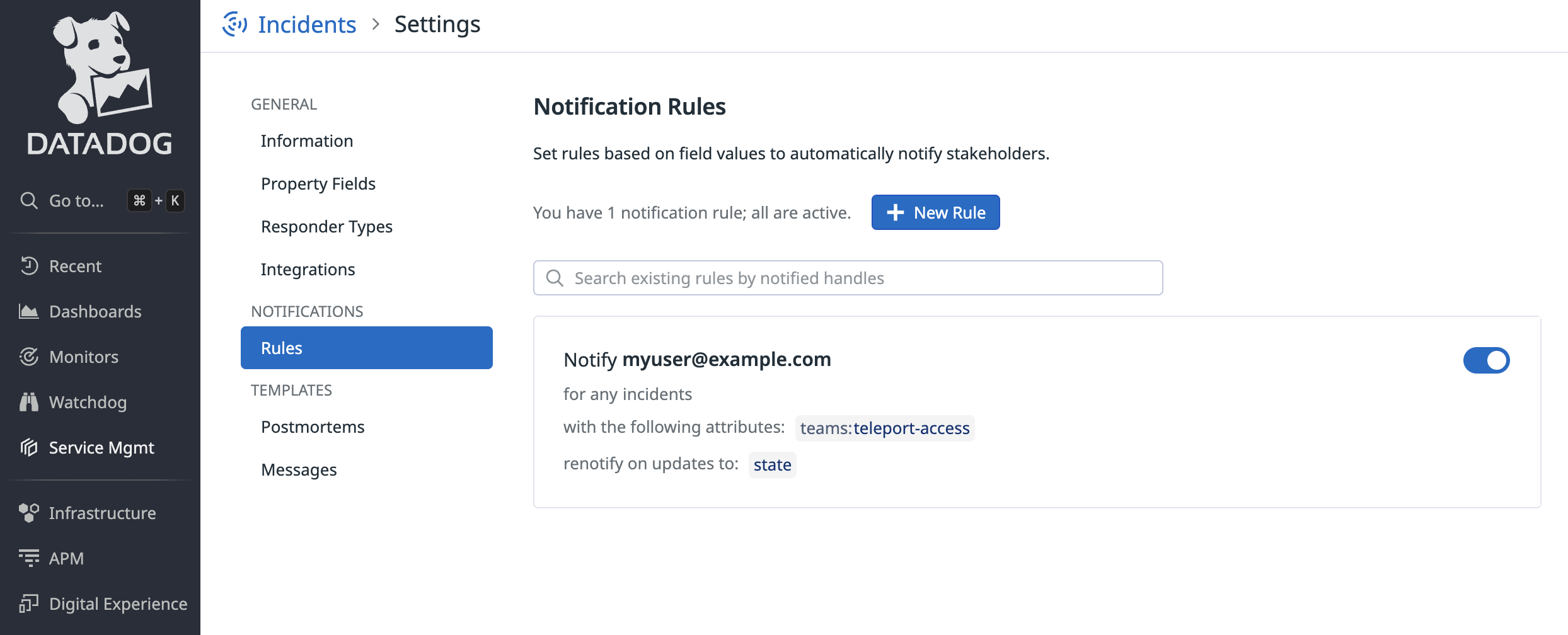 Datadog dashboard for Incident Notification Rules