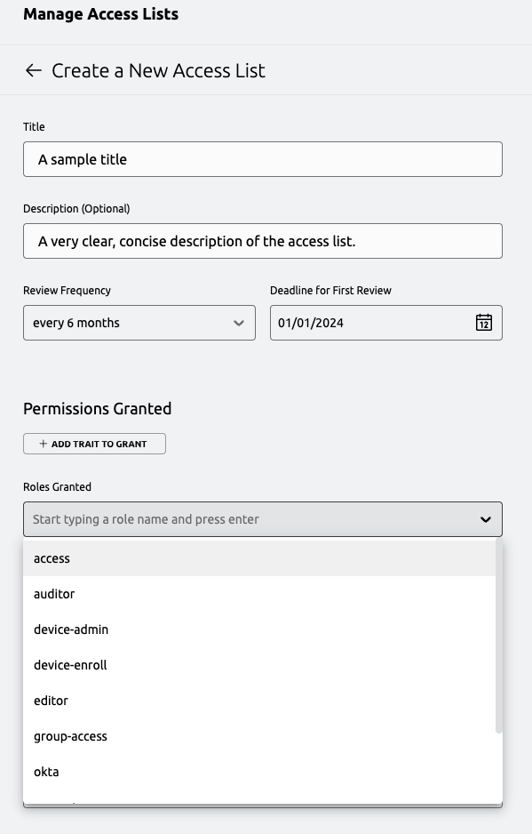 Fill out Access List Fields