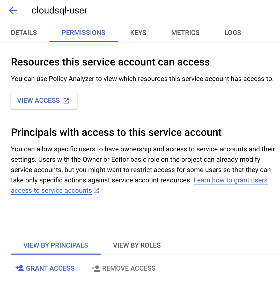 Select Service Account Permissions Tab